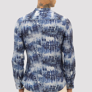 Dark Blue Slim Fit Abstract Shirt
