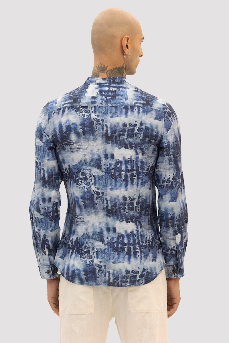 Dark Blue Slim Fit Abstract Shirt