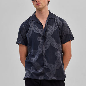 Dark Blue Textured Box Fit Shirt