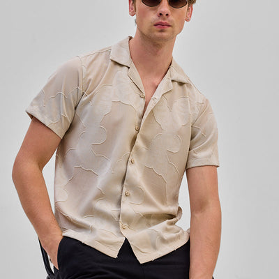 Beige Textured Box Fit Shirt