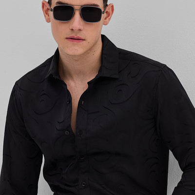 Black Self-Design Shirt