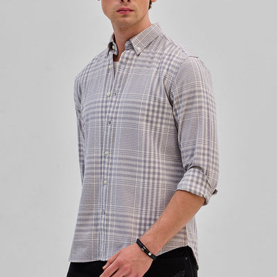 Light Grey Checks Slim Fit Shirt