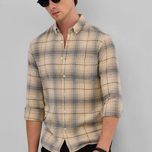 Beige Checks Slim Fit Shirt