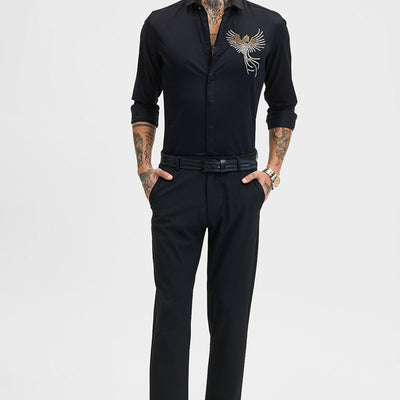 Black Embellished Slim Fit Shirt