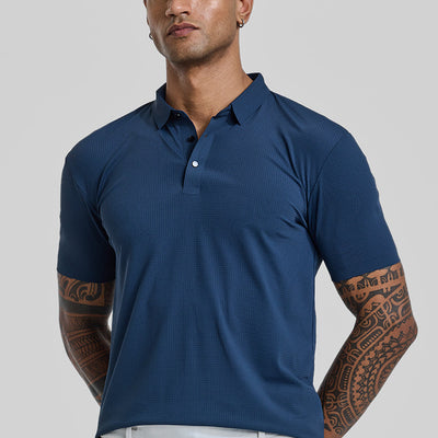 Dark Blue Textured Polo T-Shirt