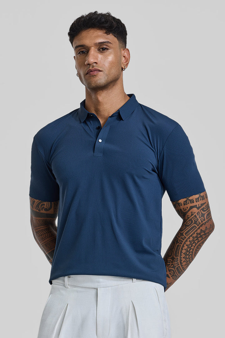 Dark Blue Textured Polo T-Shirt