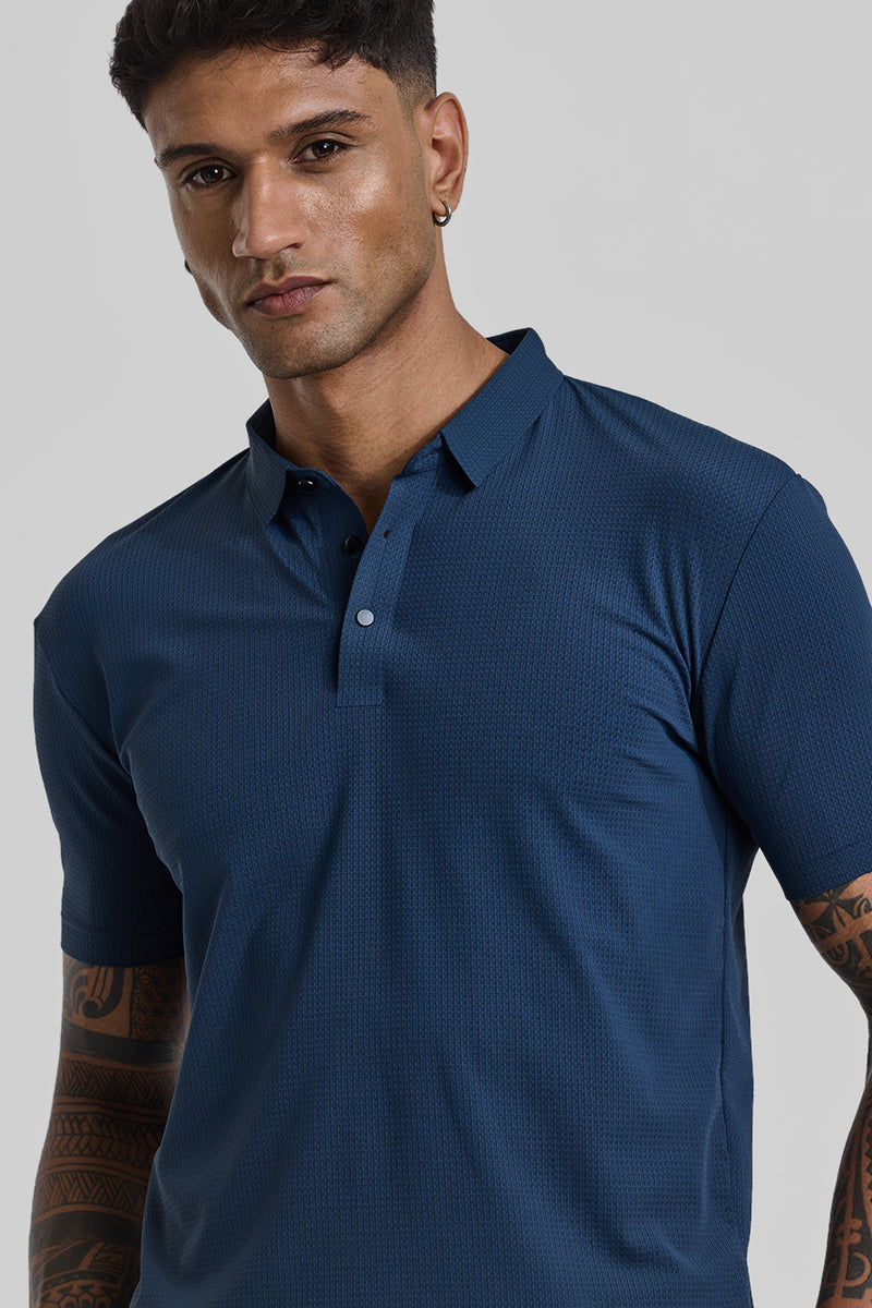 Dark Blue Textured Polo T-Shirt