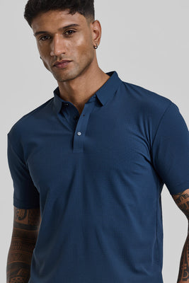 Dark Blue Textured Polo T-Shirt