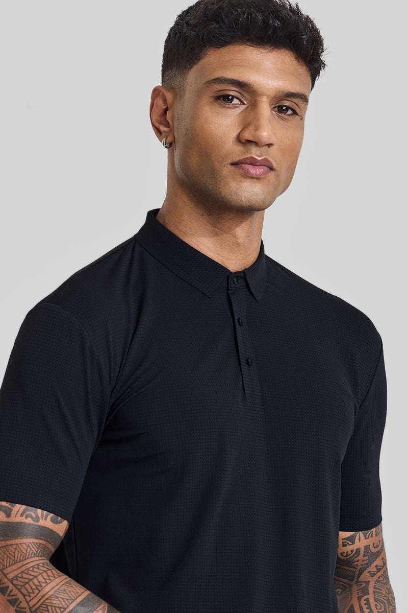 Black Textured Polo T-Shirt