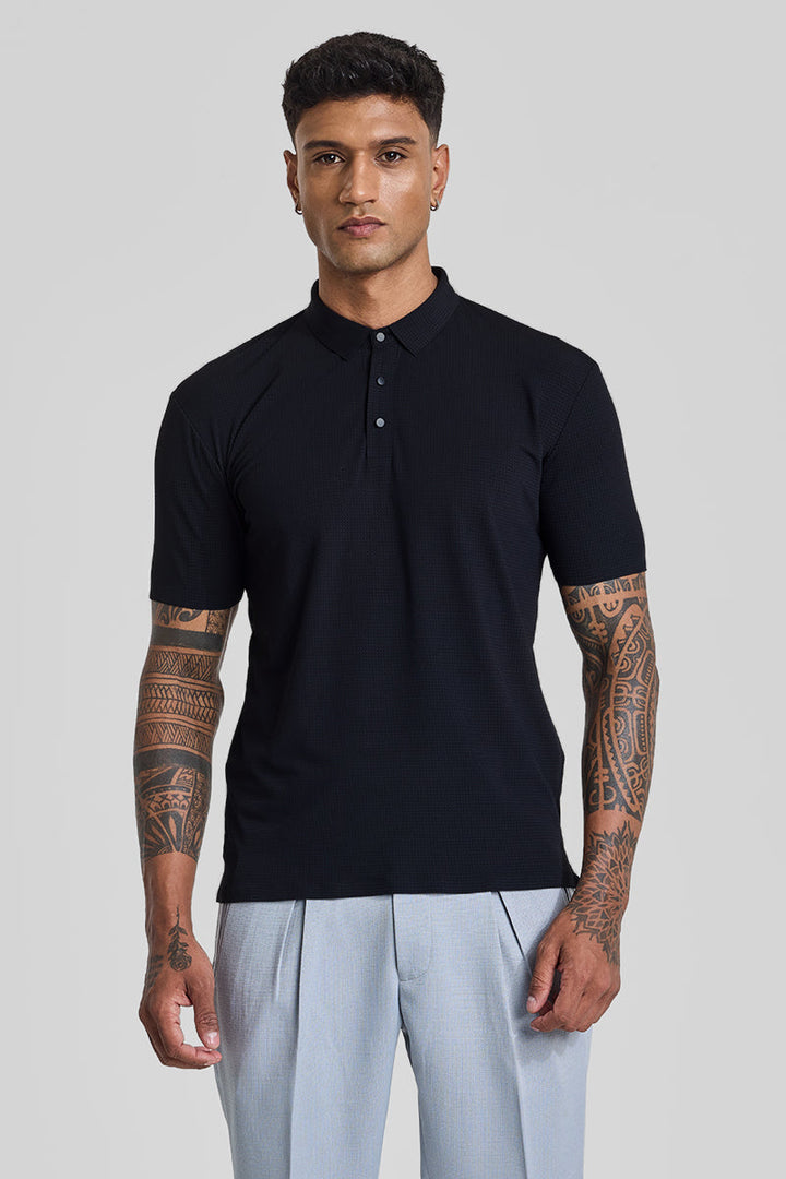 Black Textured Polo T-Shirt