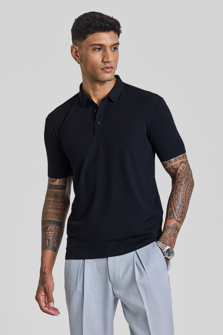 Black Textured Polo T-Shirt