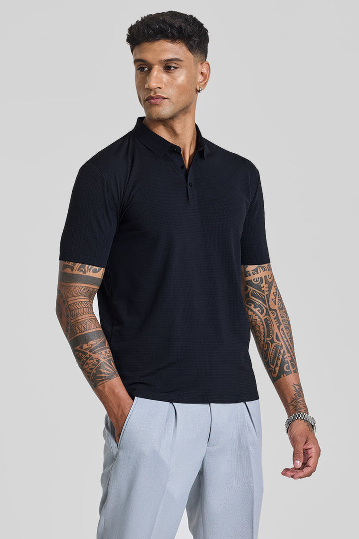 Black Textured Polo T-Shirt