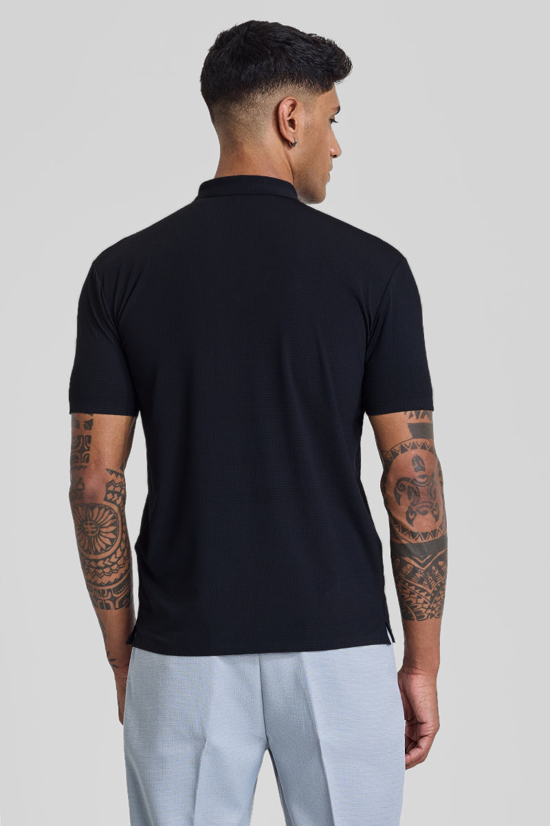 Black Textured Polo T-Shirt