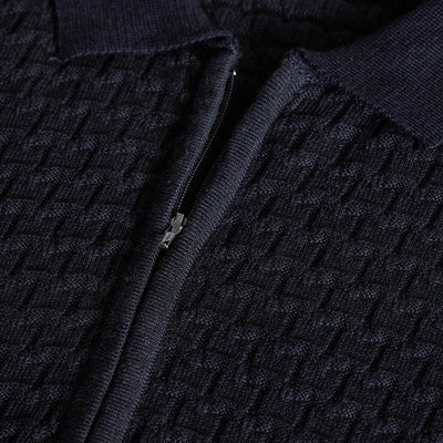 Black Zipper Knitted Polo T-Shirt