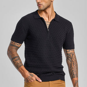 Black Zipper Knitted Polo T-Shirt