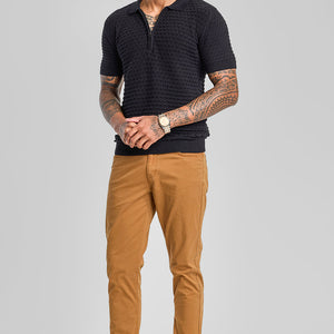 Black Zipper Knitted Polo T-Shirt