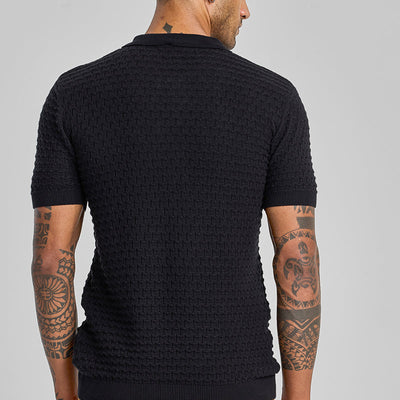 Black Zipper Knitted Polo T-Shirt