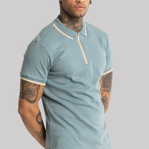 Powder Blue Zipper Polo T-Shirt