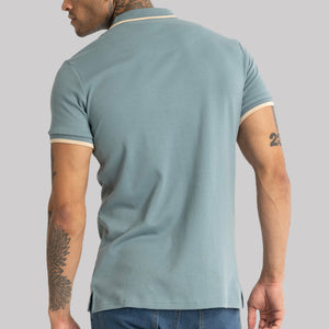 Powder Blue Zipper Polo T-Shirt