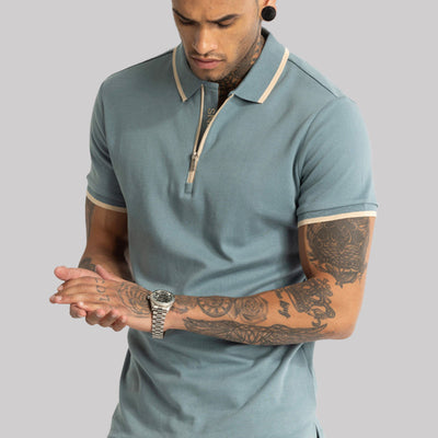 Powder Blue Zipper Polo T-Shirt