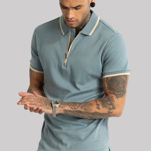 Powder Blue Zipper Polo T-Shirt