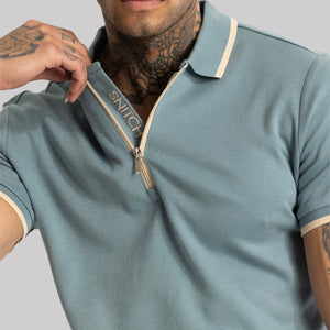 Powder Blue Zipper Polo T-Shirt