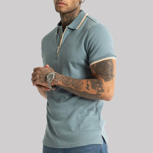 Powder Blue Zipper Polo T-Shirt