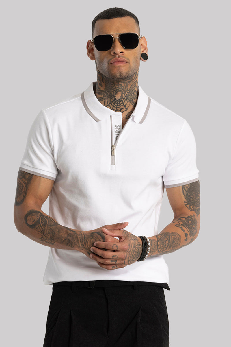 White Zipper Polo T-Shirt