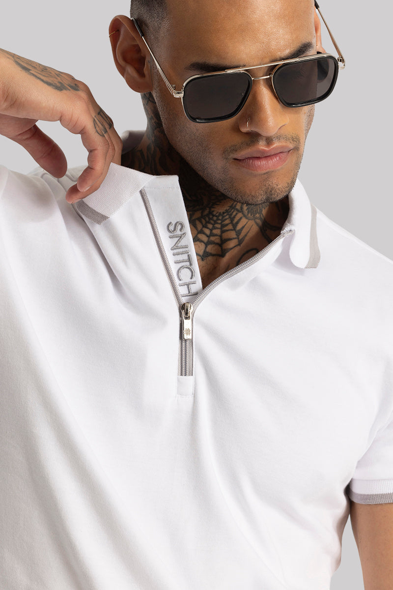 White Zipper Polo T-Shirt