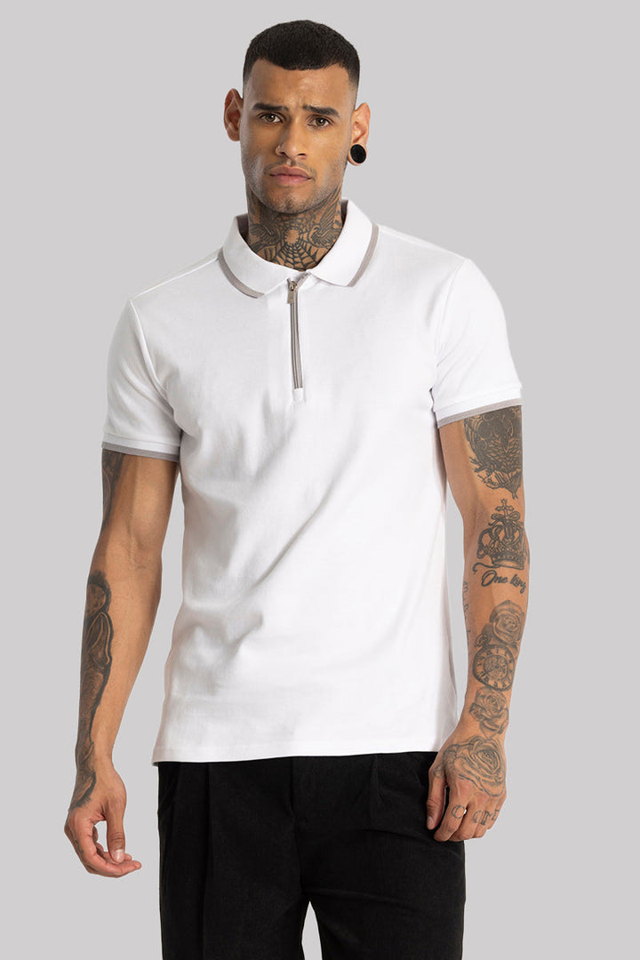 White Zipper Polo T-Shirt