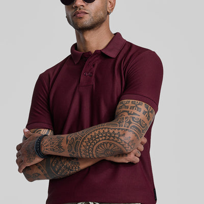 Maroon Textured Polo T-Shirt