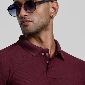 Maroon Textured Polo T-Shirt