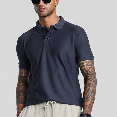 Navy Textured Polo T-Shirt