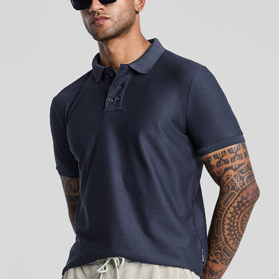 Navy Textured Polo T-Shirt