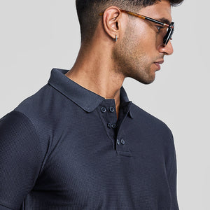 Navy Textured Polo T-Shirt
