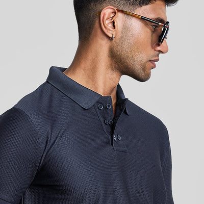 Navy Textured Polo T-Shirt