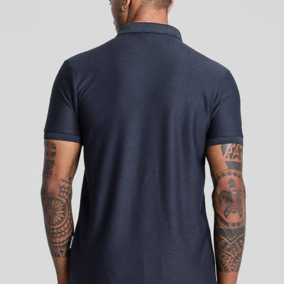 Navy Textured Polo T-Shirt