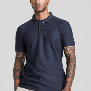 Navy Textured Polo T-Shirt