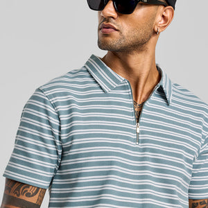 Light Blue Zipper Polo T-Shirt
