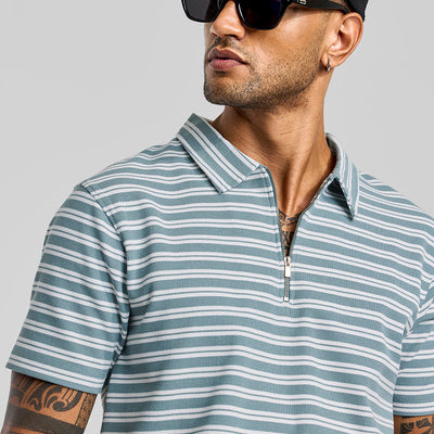 Light Blue Zipper Polo T-Shirt