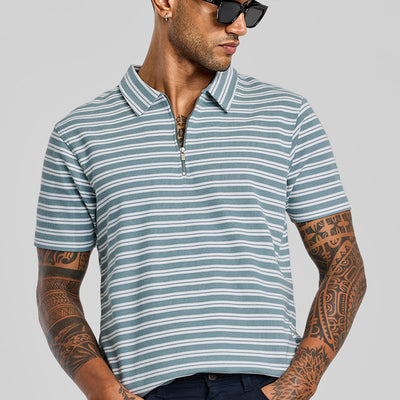 Light Blue Zipper Polo T-Shirt