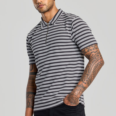 Charcoal Grey Zipper Polo T-Shirt