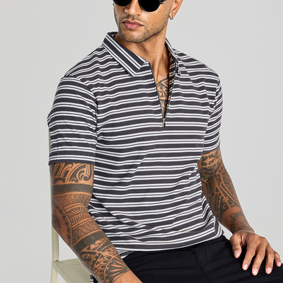 Charcoal Grey Zipper Polo T-Shirt