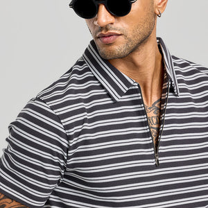 Charcoal Grey Zipper Polo T-Shirt