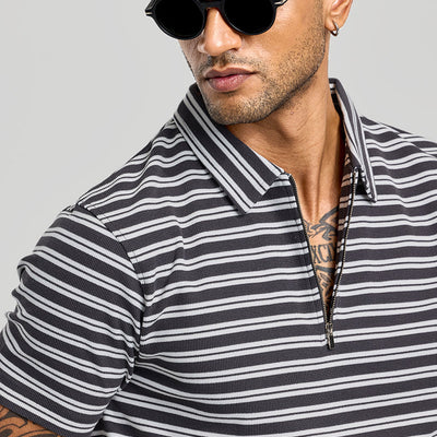 Charcoal Grey Zipper Polo T-Shirt