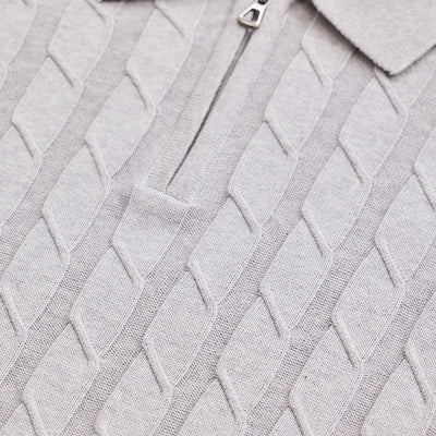 Light Grey Zipper Knitted Polo T-Shirt
