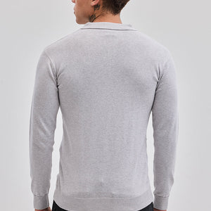 Light Grey Zipper Knitted Polo T-Shirt