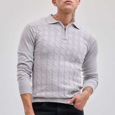 Light Grey Zipper Knitted Polo T-Shirt