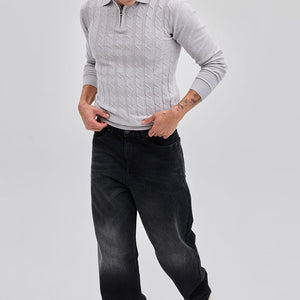 Light Grey Zipper Knitted Polo T-Shirt