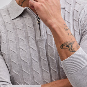 Light Grey Zipper Knitted Polo T-Shirt